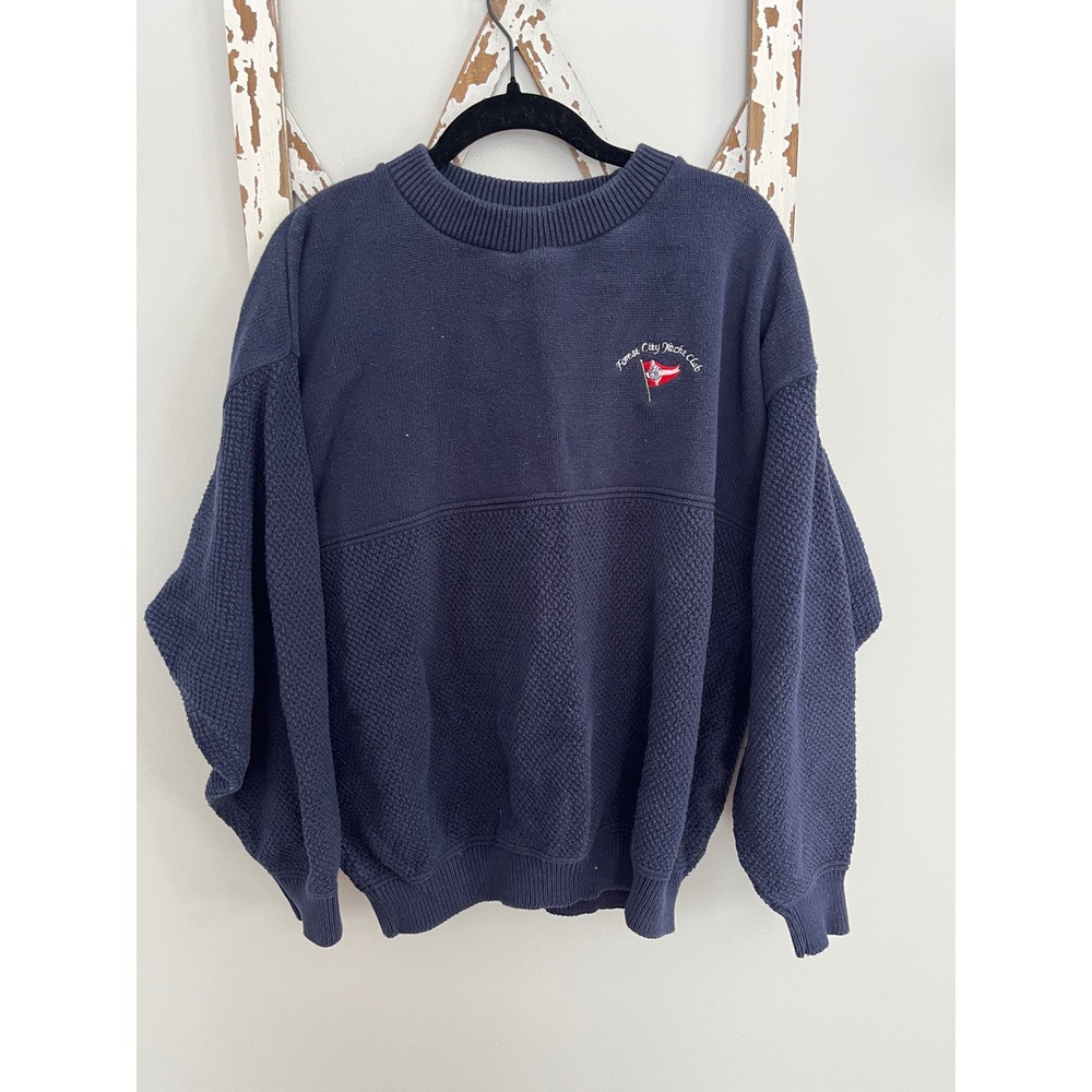Vtg‎ Lee Casual Collection Sweater Size Large Blue Forest City Yacht Club